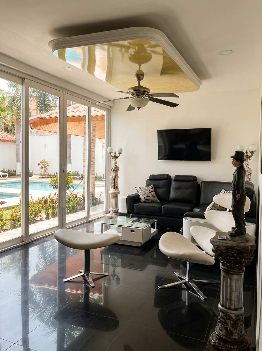 Sala con vista a la piscina